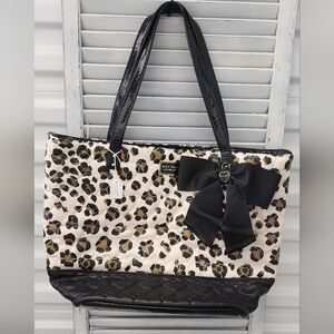 Betsey Johnson Cream Leopard Print Purse with Bow